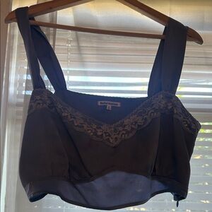 Reformation Lace-Trim Satin Bralette in Charcoal Gray